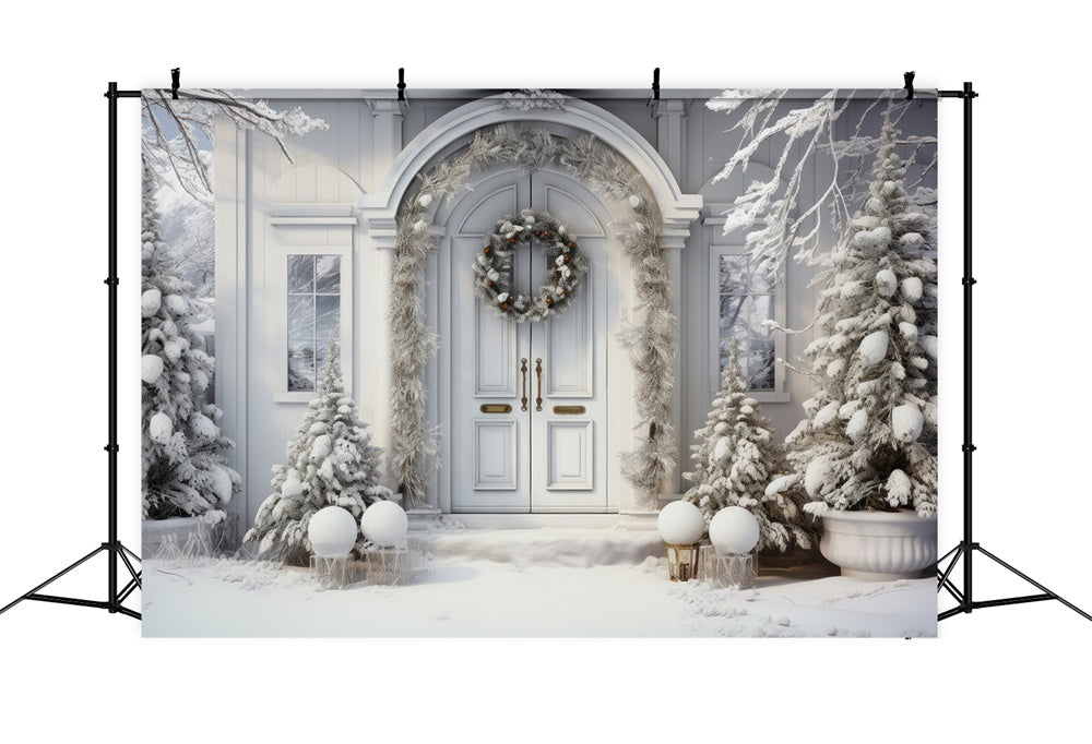 Snowy Trees Christmas House Door Backdrop RR7-767