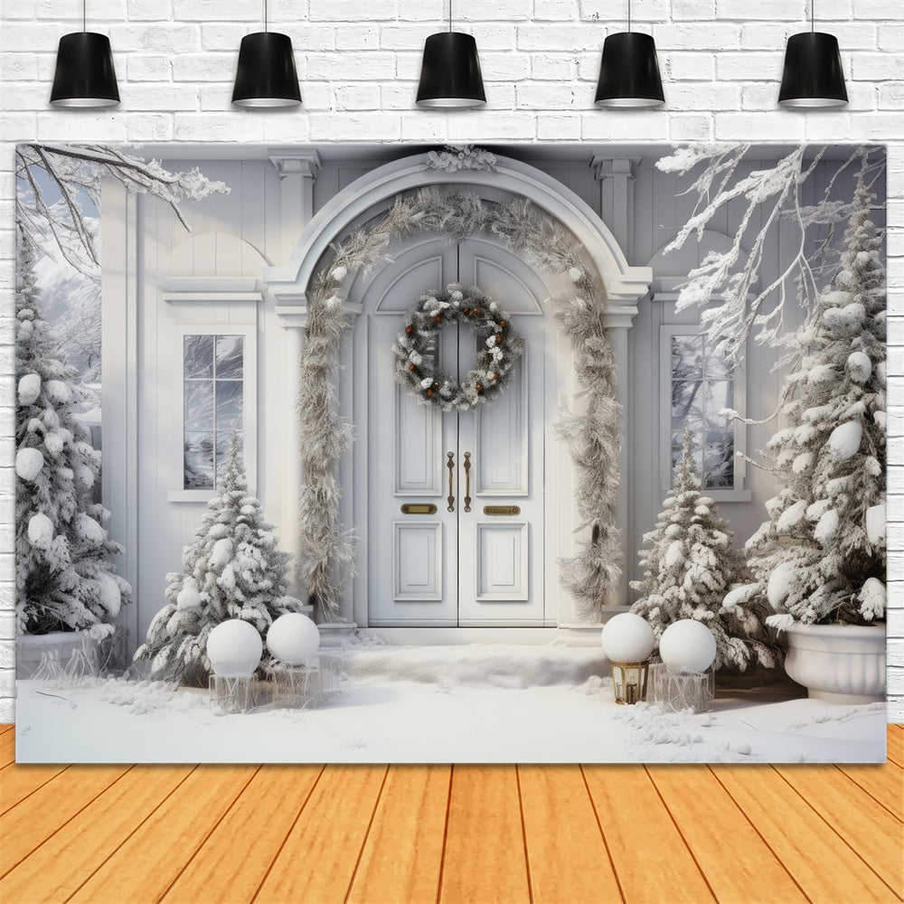 Snowy Trees Christmas House Door Backdrop RR7-767