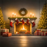 Christmas Tree Stocking Fireplace Backdrop RR7-770