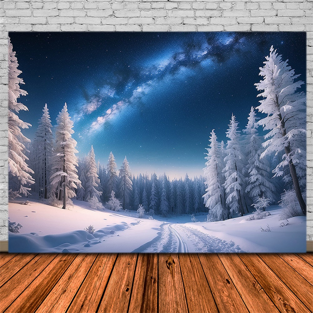 Winter Christmas Night Snow Forest Backdrop RR7-771