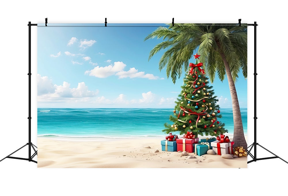 Christmas Tree Gift Boxes Beach Backdrop RR7-772