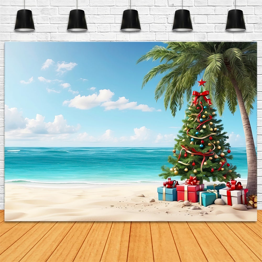 Christmas Tree Gift Boxes Beach Backdrop RR7-772