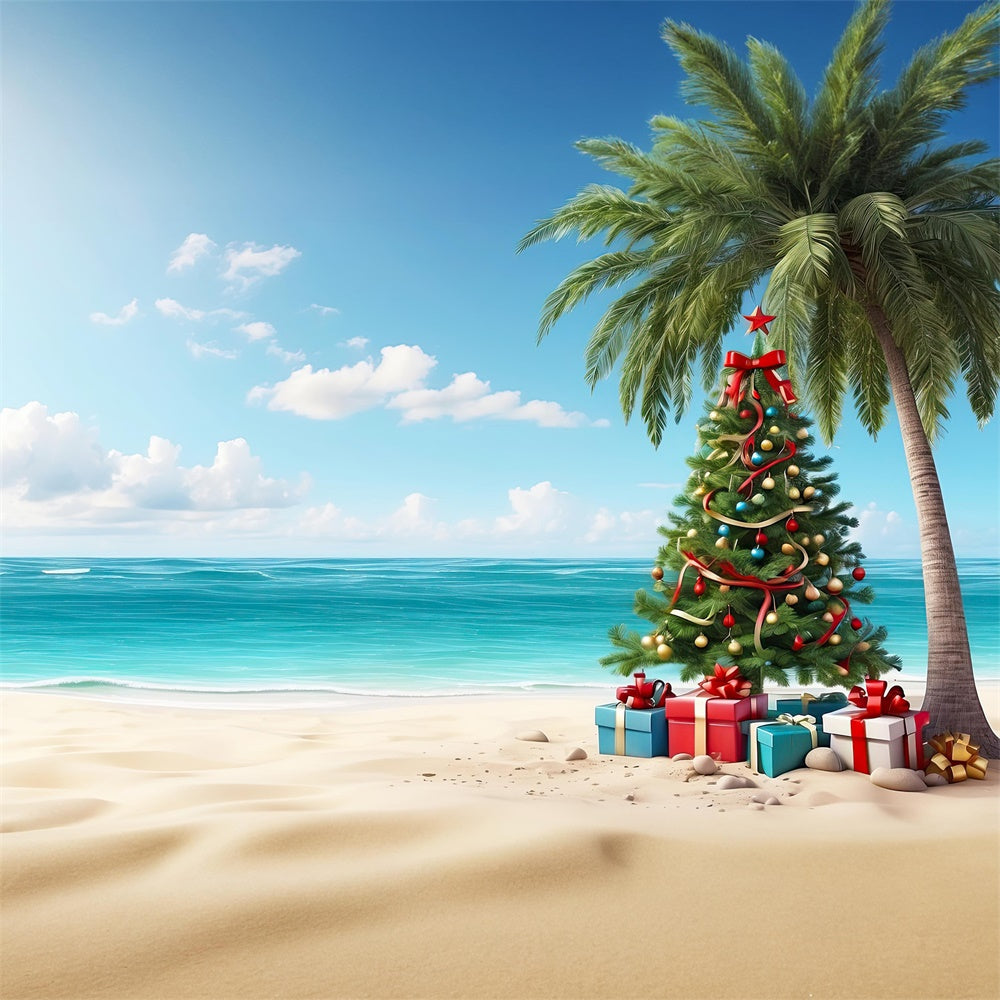 Christmas Tree Gift Boxes Beach Backdrop RR7-772