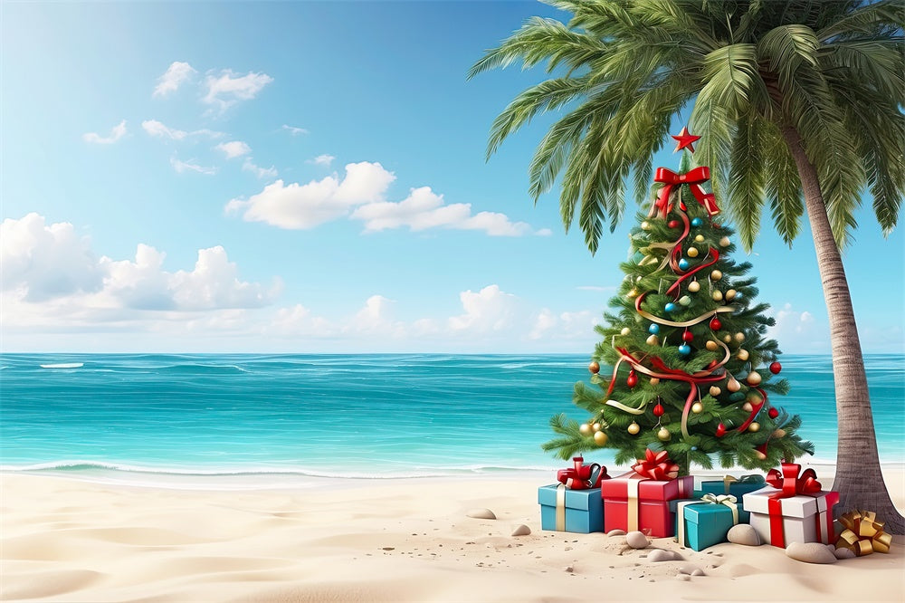 Christmas Tree Gift Boxes Beach Backdrop RR7-772