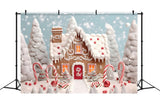 Christmas Tree Snow Gingerbread House Backdrop RR7-775