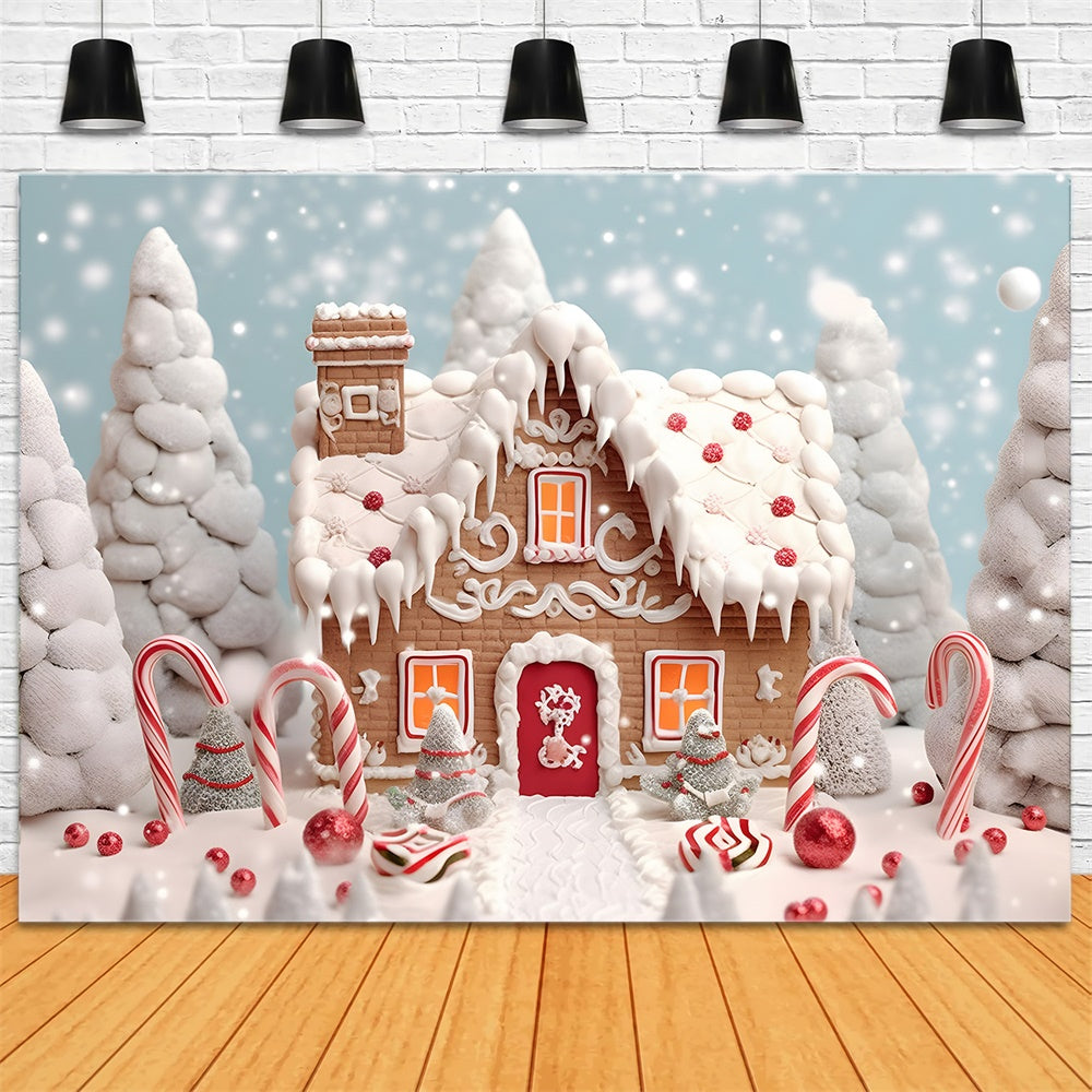 Christmas Tree Snow Gingerbread House Backdrop RR7-775