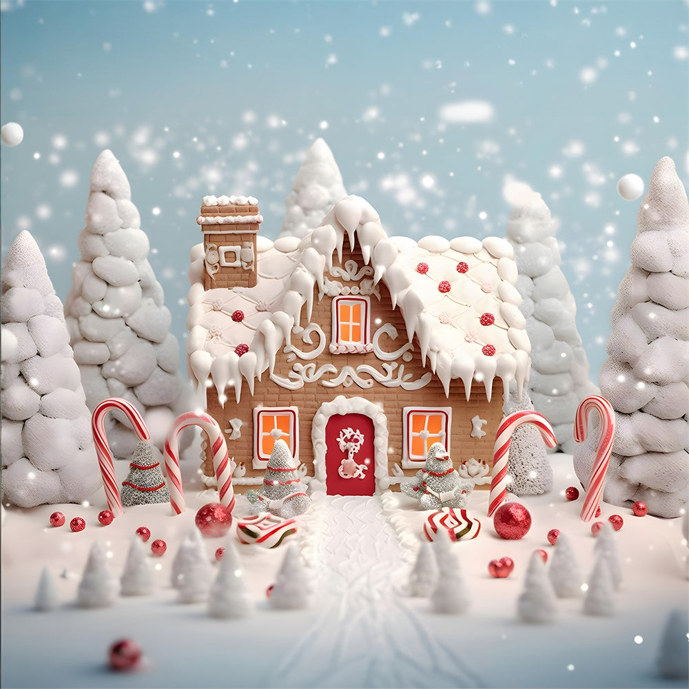 Christmas Tree Snow Gingerbread House Backdrop RR7-775