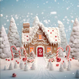 Christmas Tree Snow Gingerbread House Backdrop RR7-775