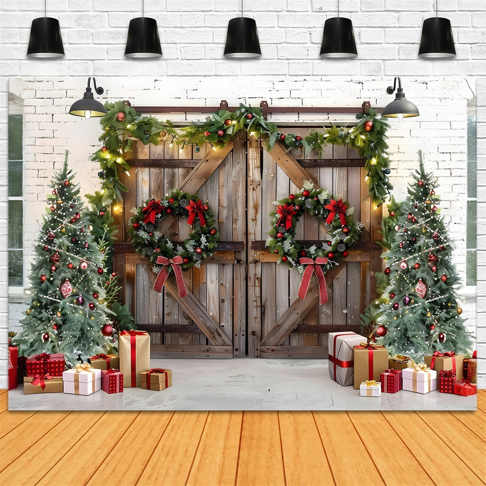 Christmas Tree Wreath Wood Door Backdrop RR7-777