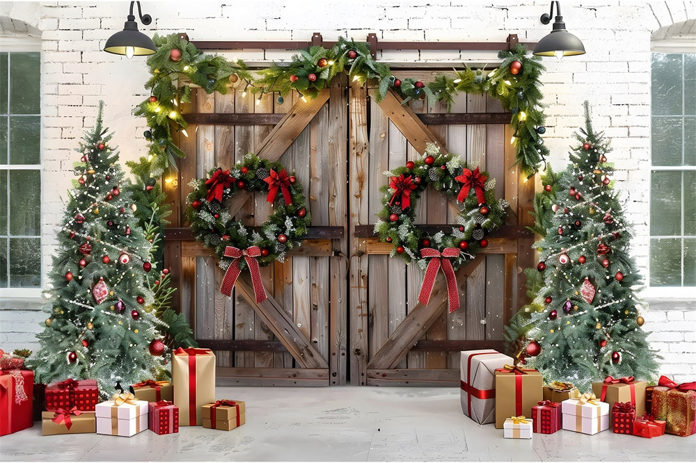 Christmas Tree Wreath Wood Door Backdrop RR7-777