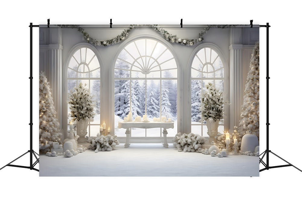 Christmas Window Snowy Fir Trees Backdrop RR7-779