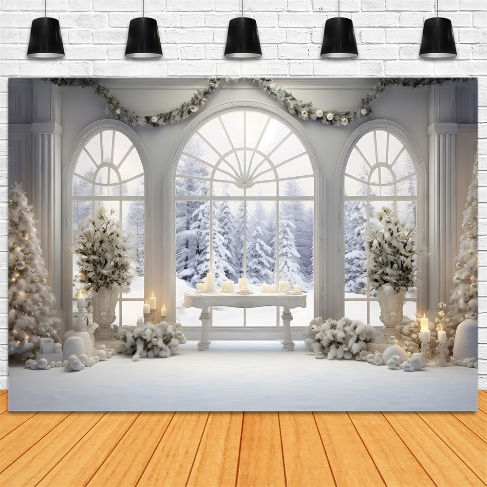 Christmas Window Snowy Fir Trees Backdrop RR7-779