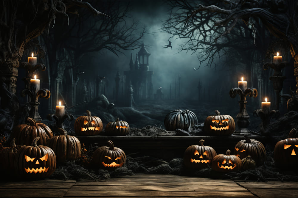 Halloween Glowing Pumpkins Photography Backdrop RR7-77