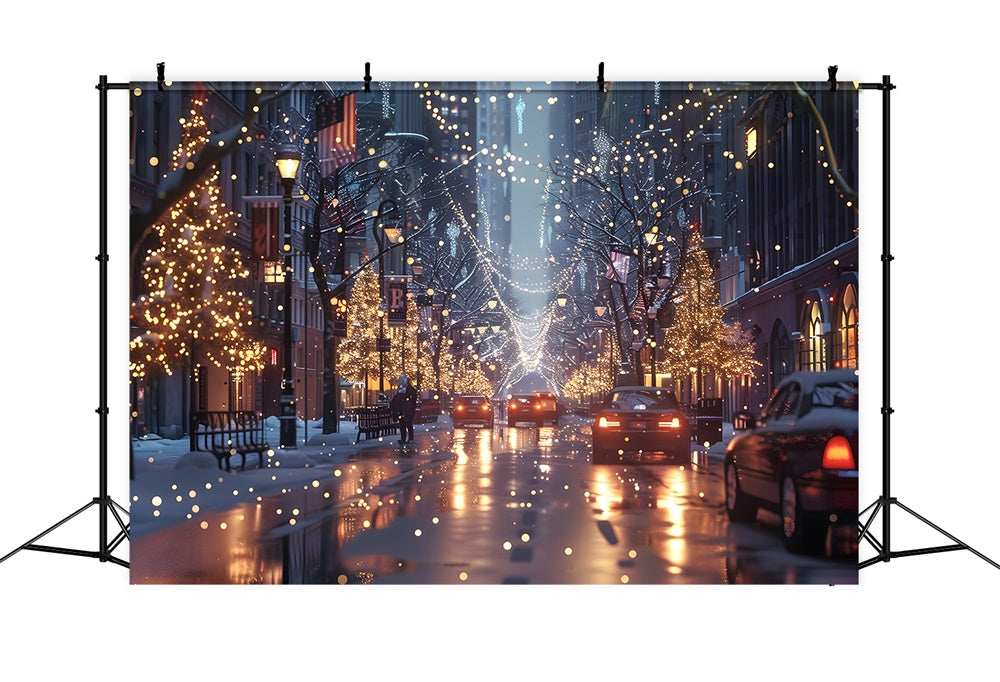 Christmas Trees Lights Street Night Backdrop RR7-780