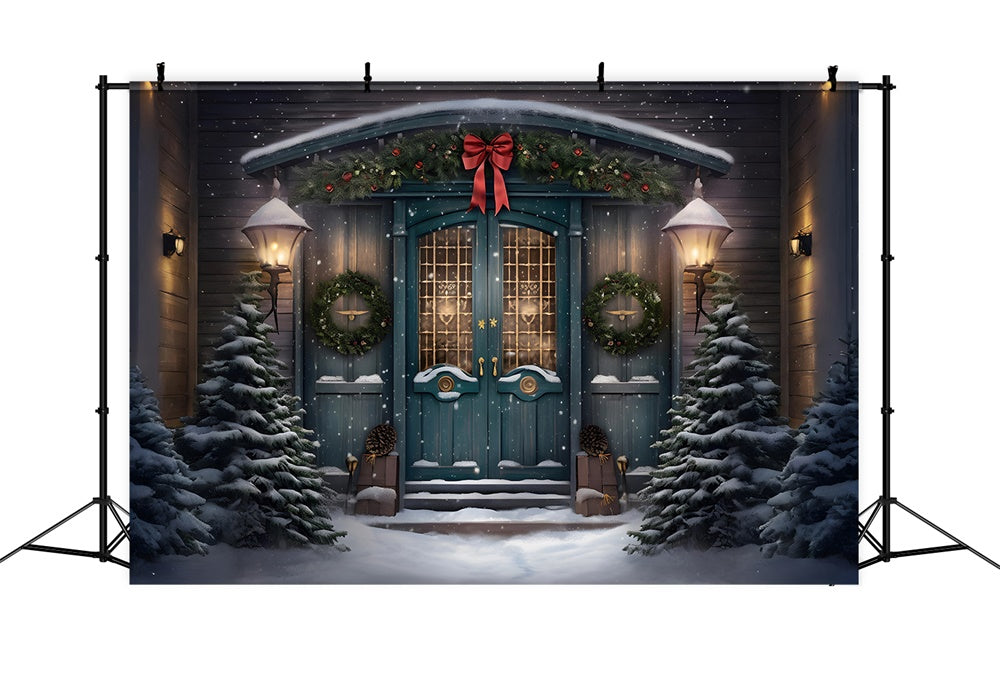 Snowy Christmas Tree Wreath Door Backdrop RR7-782