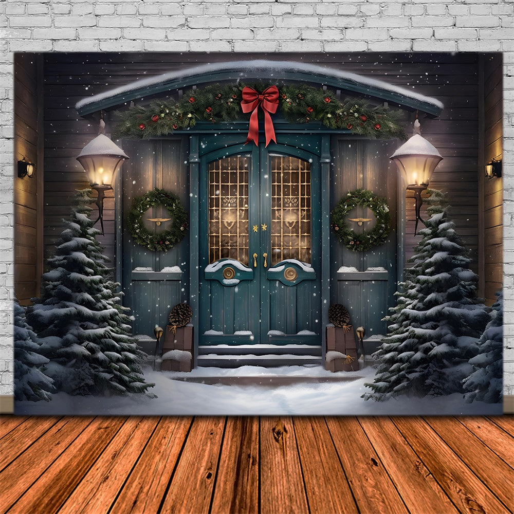 Snowy Christmas Tree Wreath Door Backdrop RR7-782