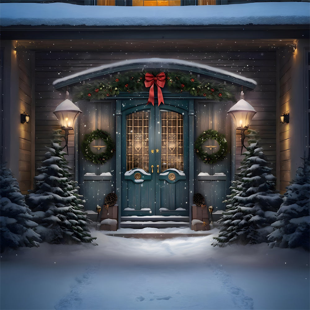 Snowy Christmas Tree Wreath Door Backdrop RR7-782