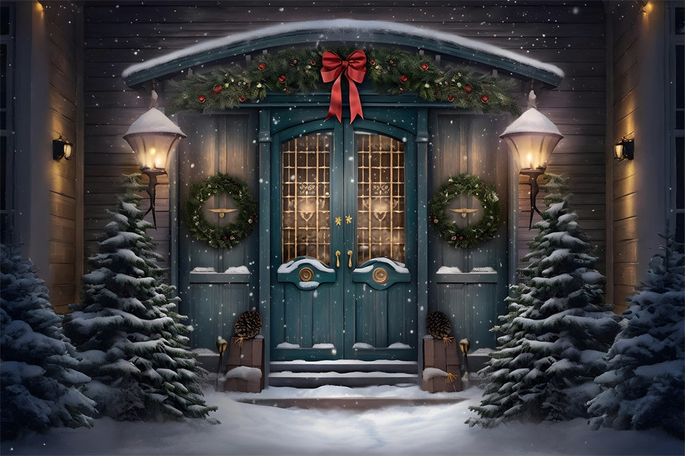 Snowy Christmas Tree Wreath Door Backdrop RR7-782