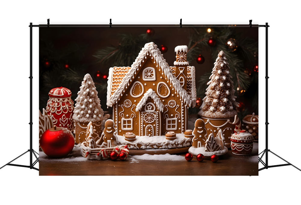 Christmas Balls Gingerbread House Backdrop RR7-785