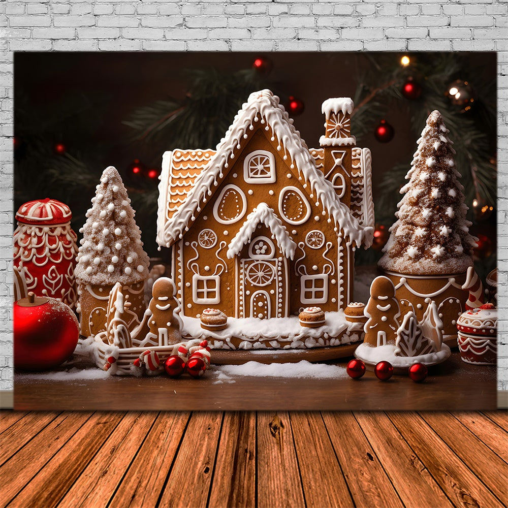 Christmas Balls Gingerbread House Backdrop RR7-785