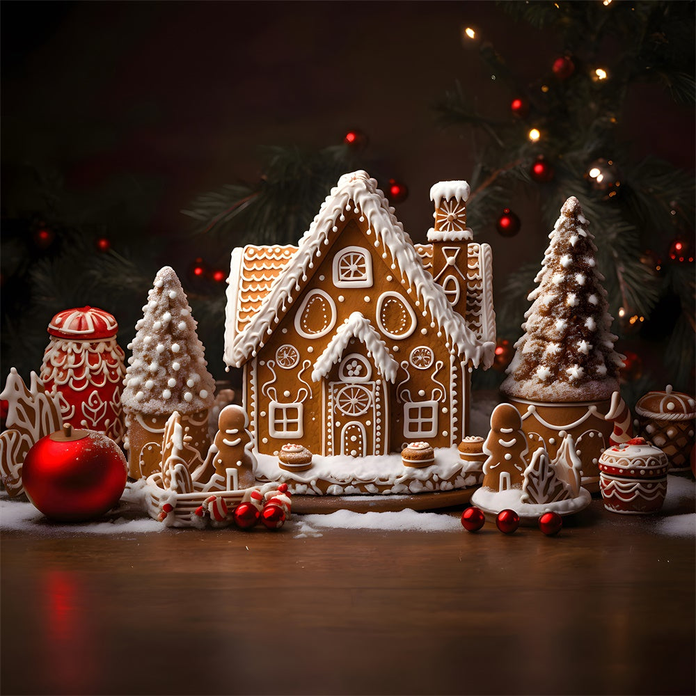 Christmas Balls Gingerbread House Backdrop RR7-785