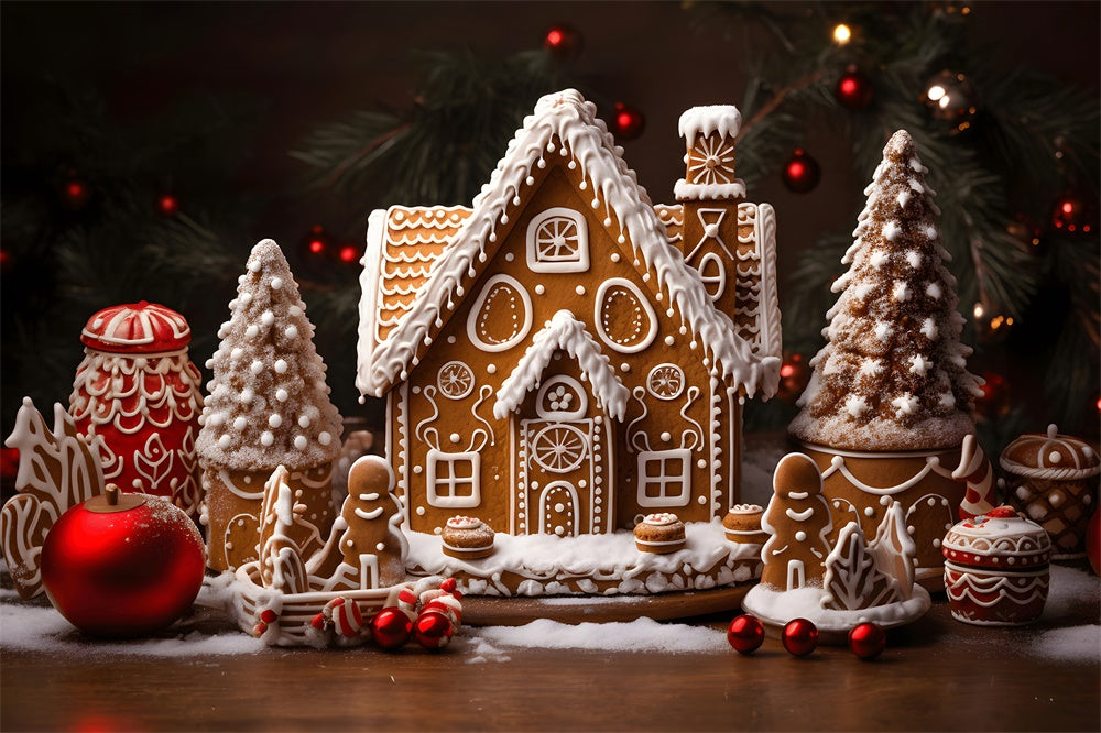 Christmas Balls Gingerbread House Backdrop RR7-785