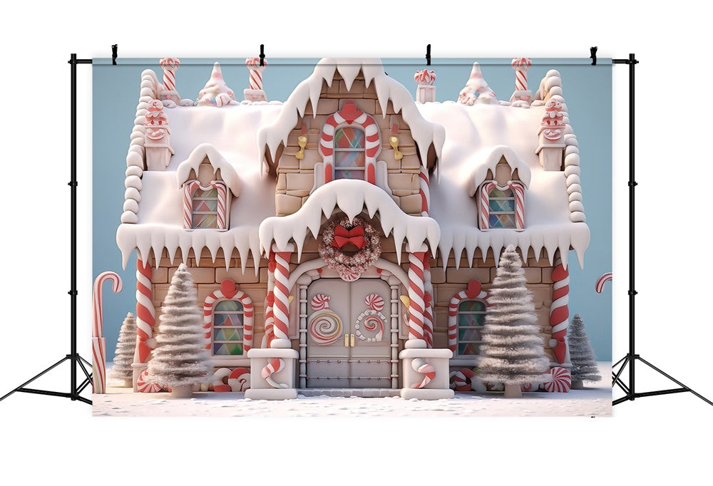 Christmas Gingerbread House Candy Cane Backdrop RR7-786