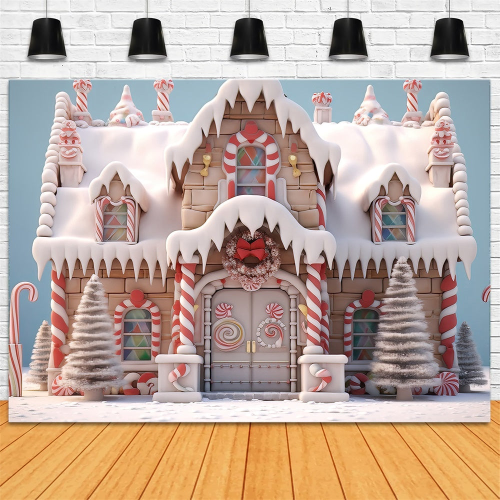 Christmas Gingerbread House Candy Cane Backdrop RR7-786