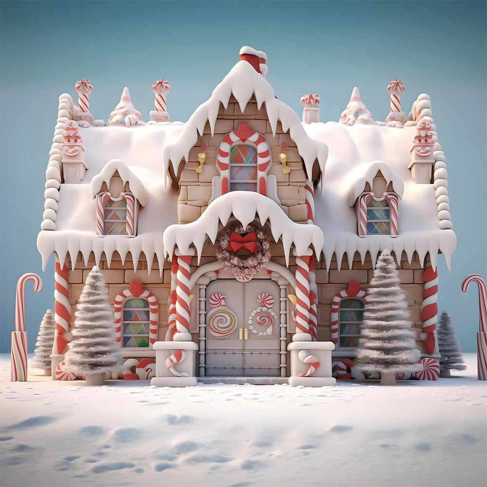 Christmas Gingerbread House Candy Cane Backdrop RR7-786