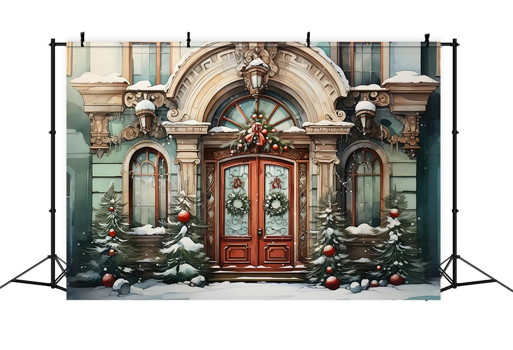 Christmas Watercolor House Tree Backdrop RR7-787