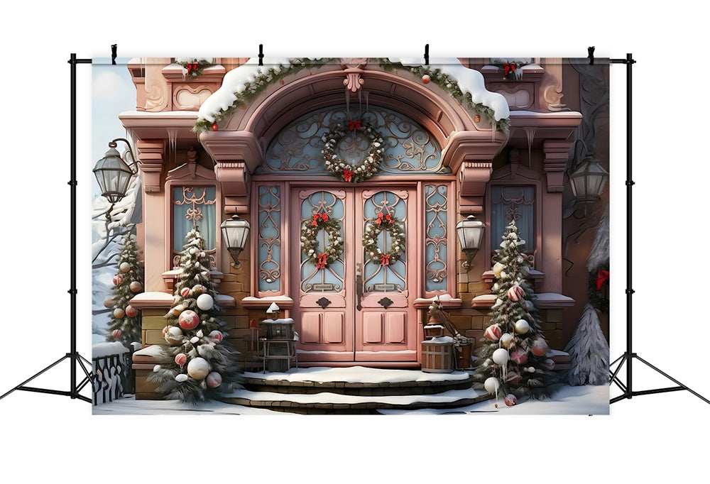 Snowy Christmas House Photography Backdrop RR7-788