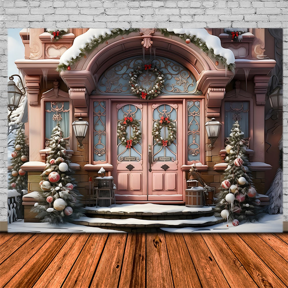 Snowy Christmas House Photography Backdrop RR7-788