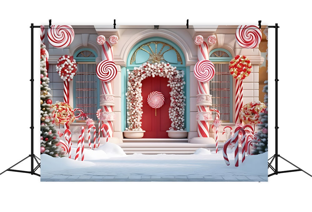 Candy House Snow Christmas Tree Backdrop RR7-789