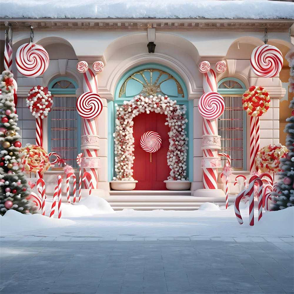 Candy House Snow Christmas Tree Backdrop RR7-789