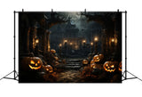 Halloween Cemetery Evil Pumpkin Lanterns Backdrop RR7-79