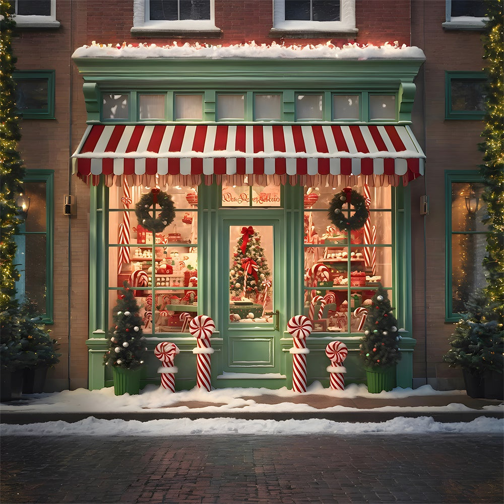 Christmas Green Candy Shop Door Backdrop RR7-791