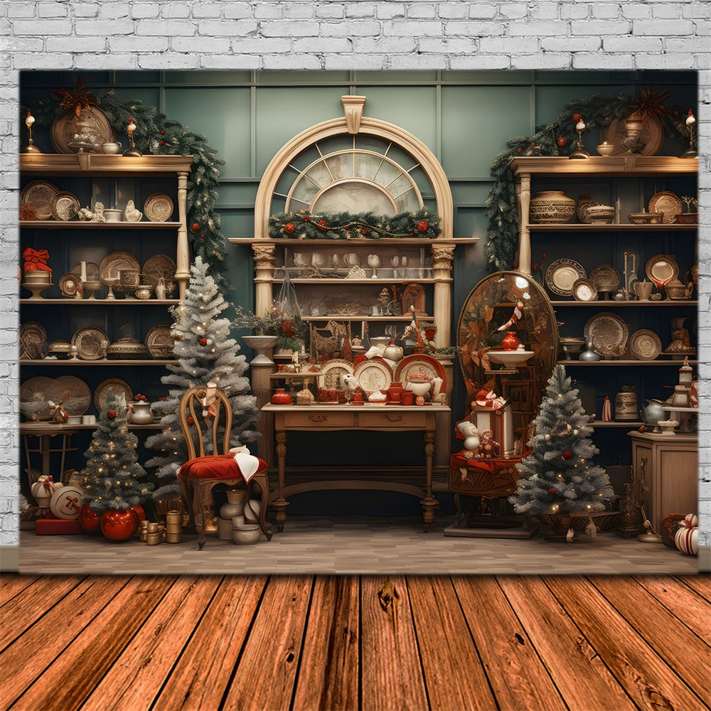 Christmas Shop Wooden Shelf Backdrop RR7-793