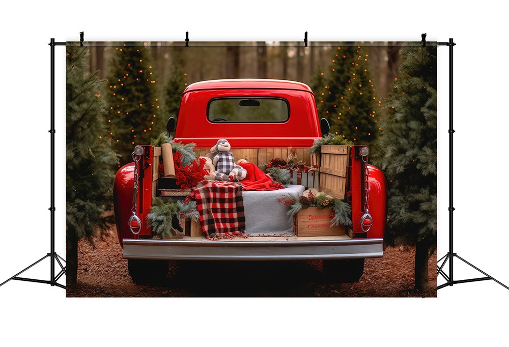 Christmas Tree Farm Red Truck Backdrop RR7-795