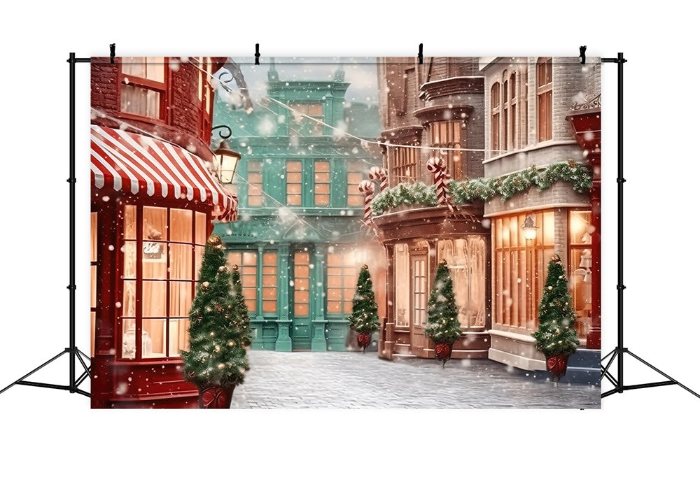 Christmas Snowy Street Toy Stores Backdrop RR7-796