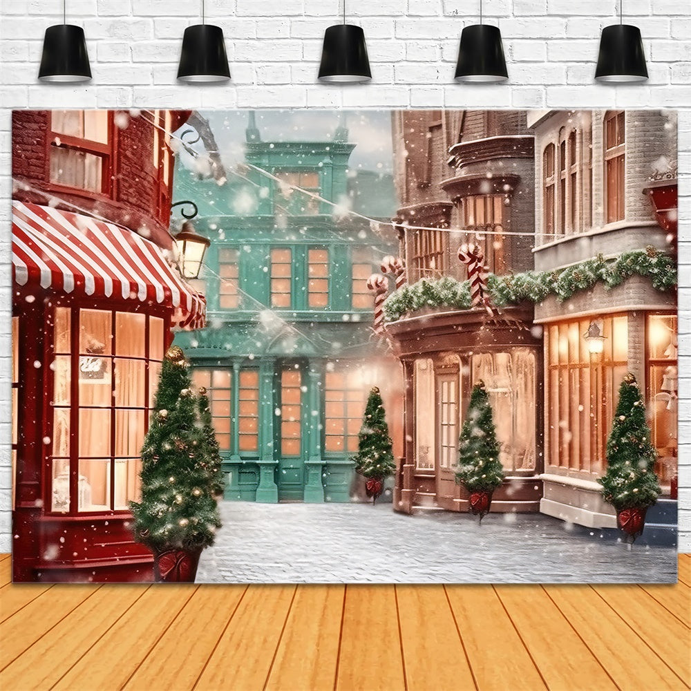 Christmas Snowy Street Toy Stores Backdrop RR7-796