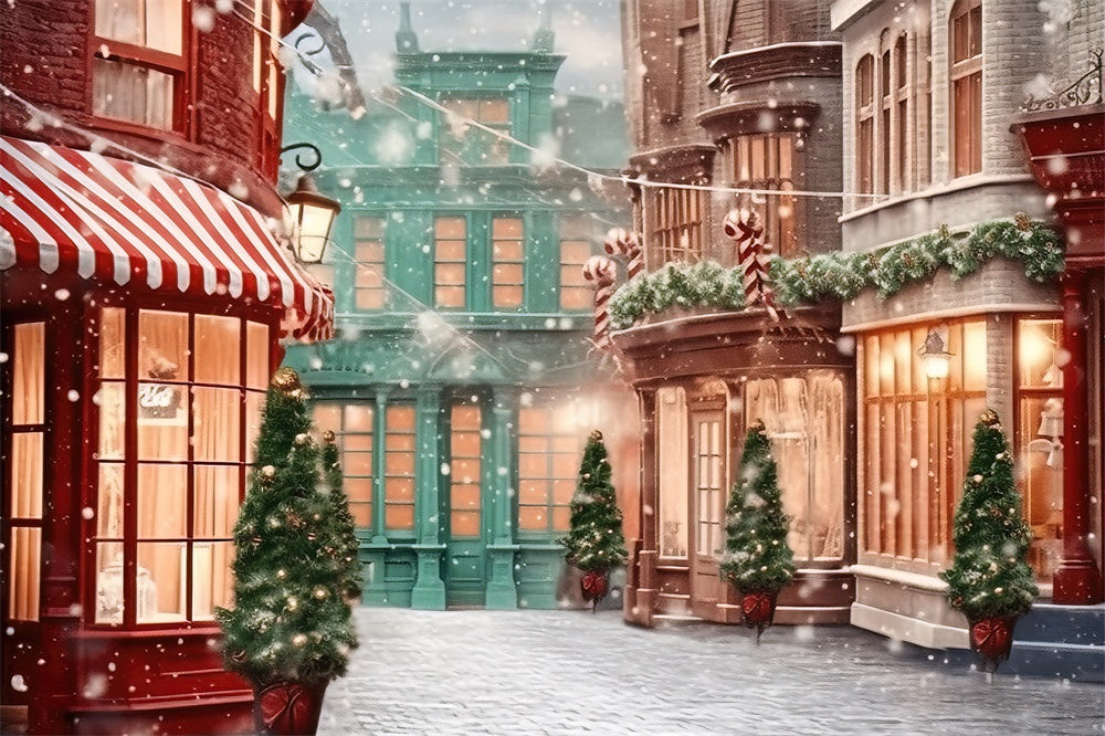 Christmas Snowy Street Toy Stores Backdrop RR7-796