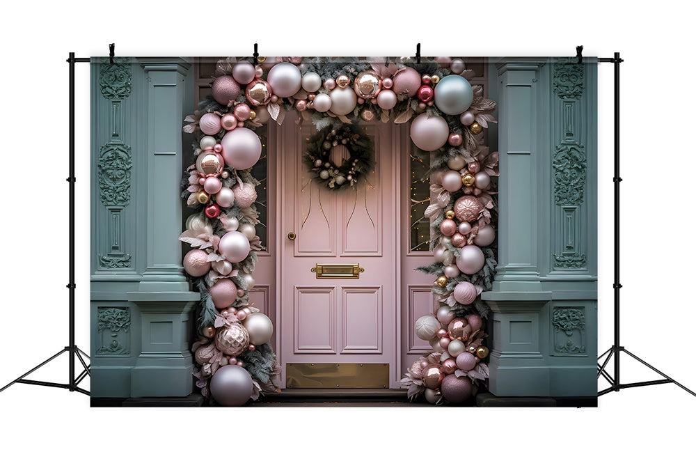 Pink Door Christmas Balls Wreath Backdrop RR7-797