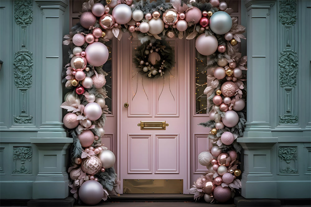 Pink Door Christmas Balls Wreath Backdrop RR7-797