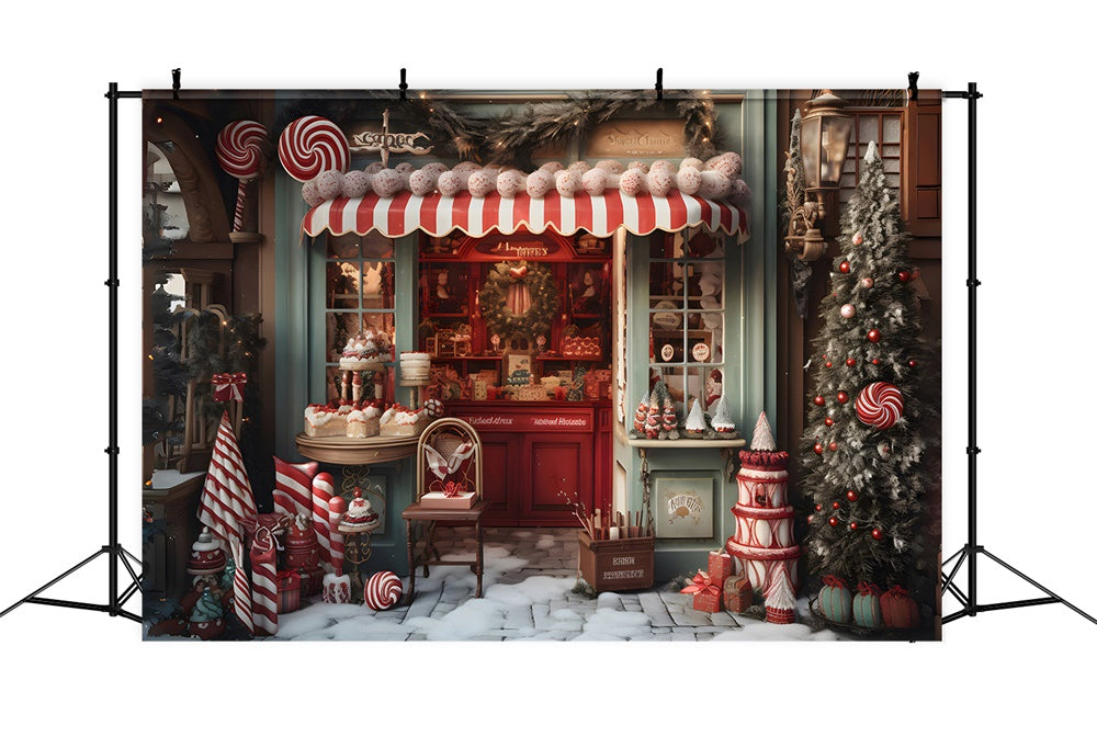 Christmas Tree Candy Shop Snow Backdrop RR7-798