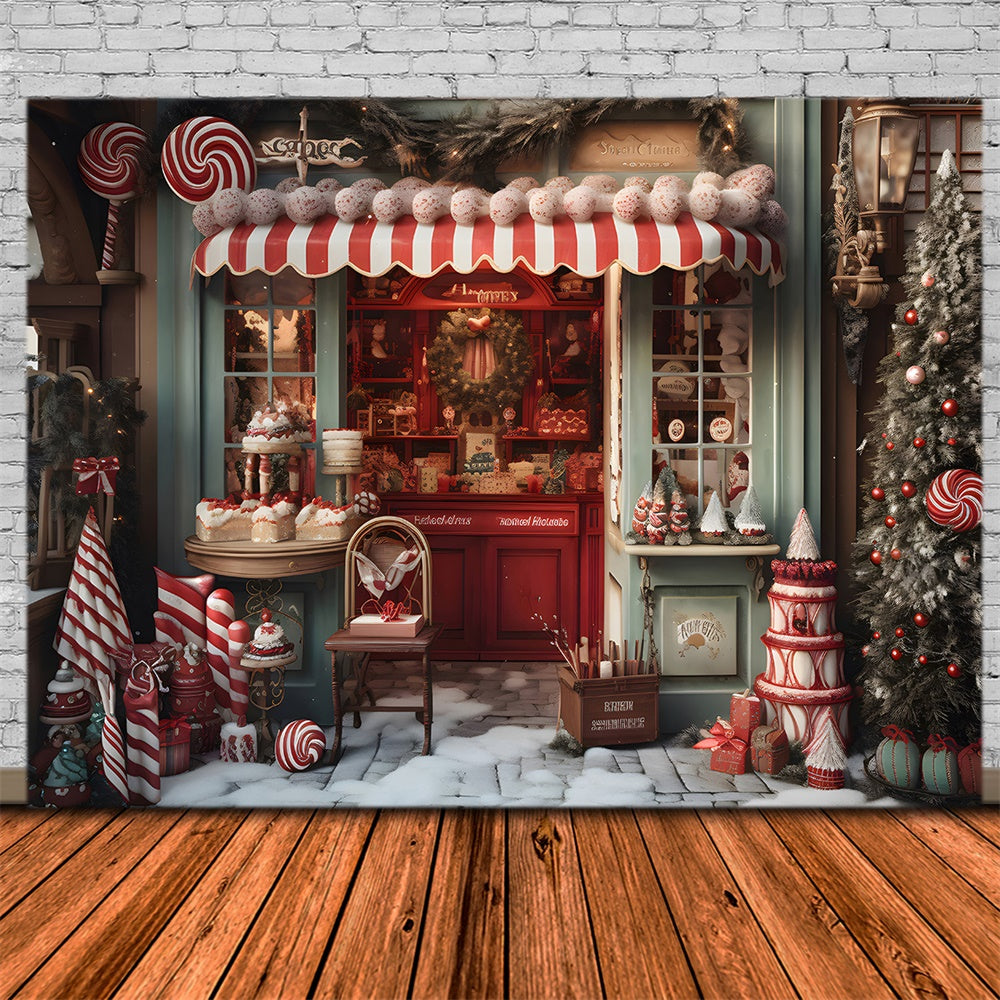 Christmas Tree Candy Shop Snow Backdrop RR7-798