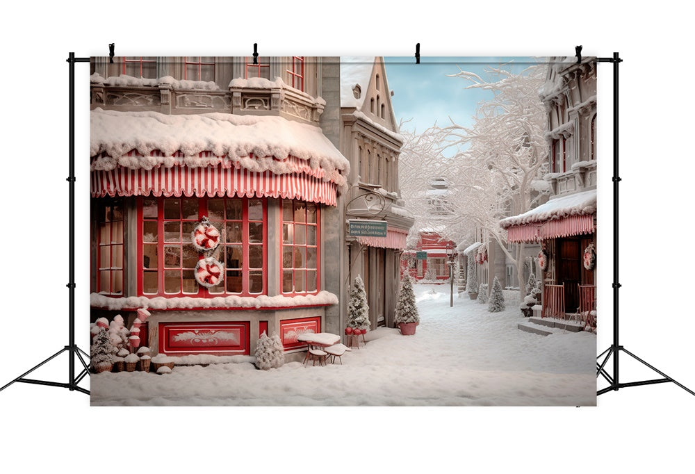 Winter Snowy Street Christmas Shop Backdrop RR7-800