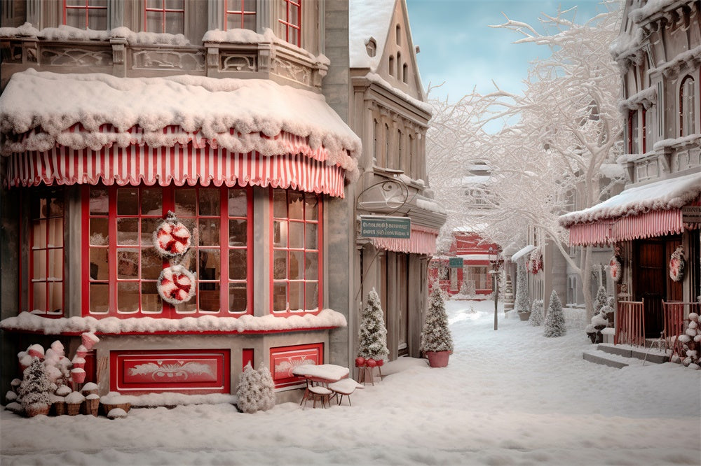 Winter Snowy Street Christmas Shop Backdrop RR7-800