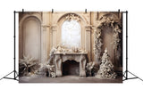 White Christmas Living Room Fireplace Backdrop RR7-801