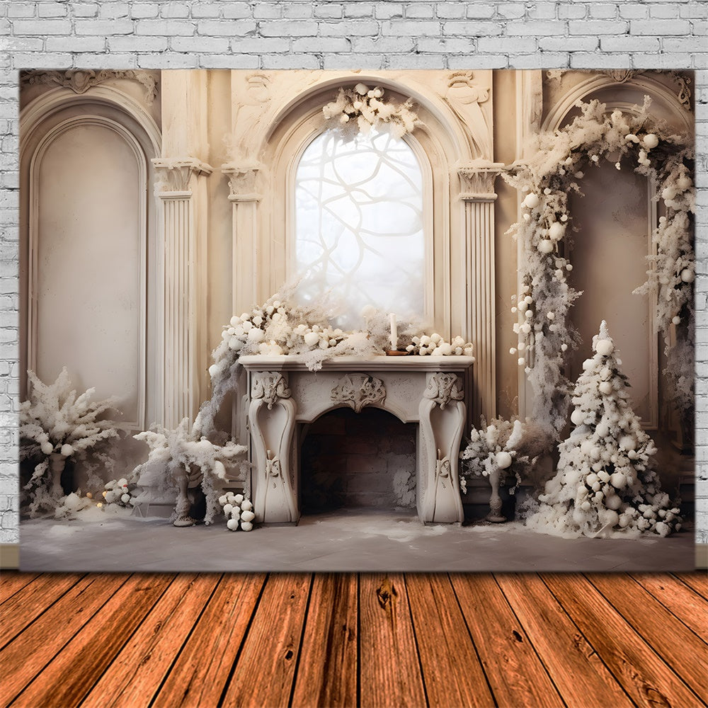 White Christmas Living Room Fireplace Backdrop RR7-801