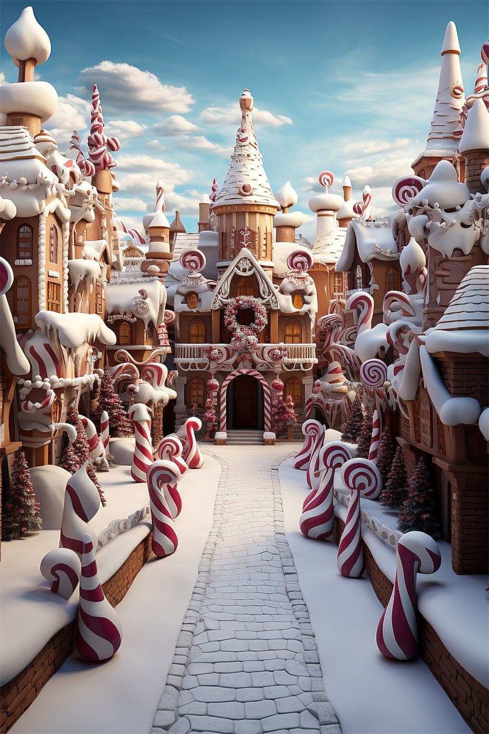 Christmas Gingerbread House Town Snow Backdrop RR7-802